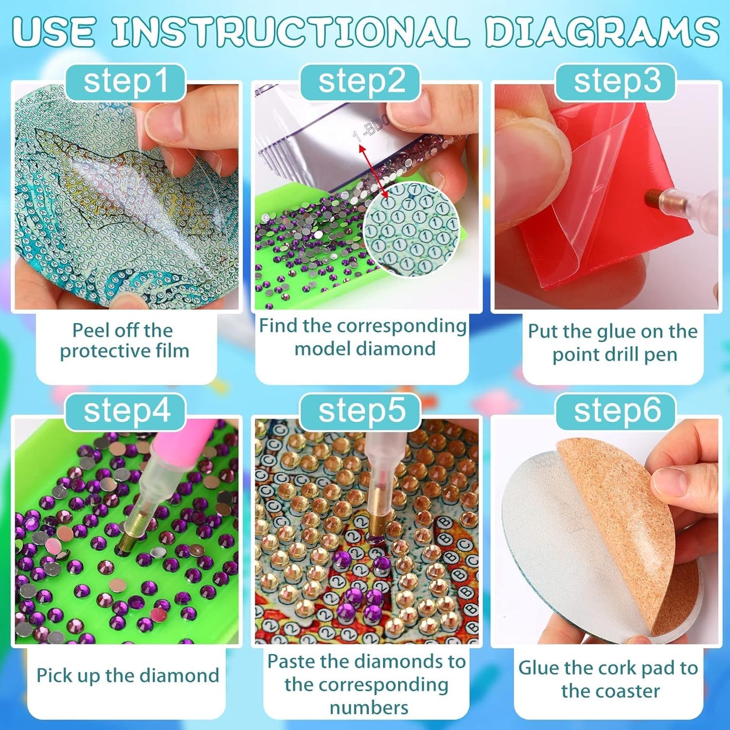 8 PCS Halloween Diamond Art Coasters Kits, Diamond Painting Coasters with Holder Set of 8, DIY Drink Coasters Art Crafts Supplies for Adults Cup Mat for Home Decor House Warming Gifts Non-Slip