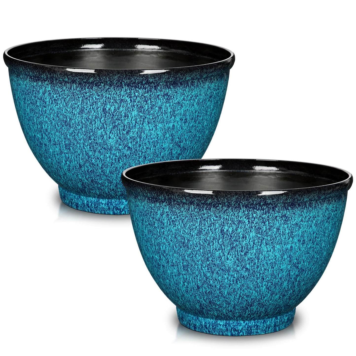 Hollyone Set of 2 Outdoor Planter Gradient Blue Plant Pot 11.5 inch Plastic Pots for Plants Planters for Outdoor Indoor Plants with Drainage Hole Round Plant Pot Flower Pots Garden Decorations