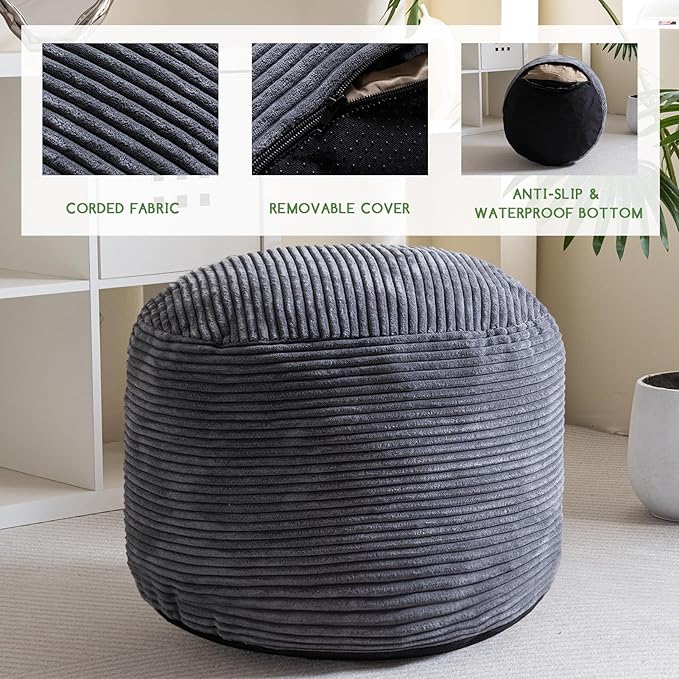 HIGOGOGO Round Stuffed Pouf Ottoman, Corduroy Poufs