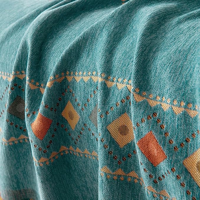 DREAMINGO Teal Boho Couch Cover Jacquard Chenille Sofa Covers Washable 3 Seater