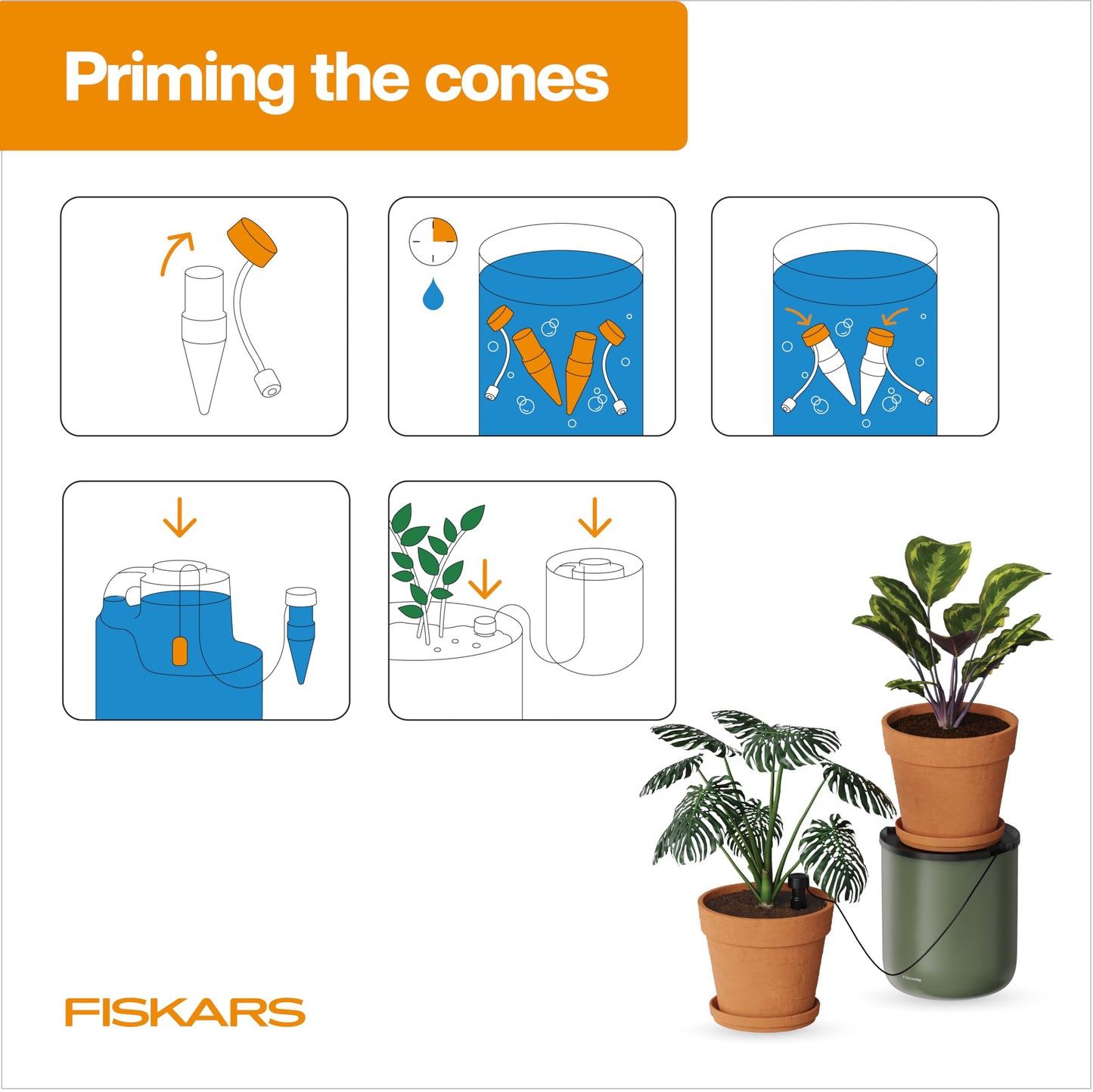 Fiskars LifeWell Watering Cone Set, 2-Pack, Add-On for LifeWell Watering System, Ceramic Cones with 33" Hose