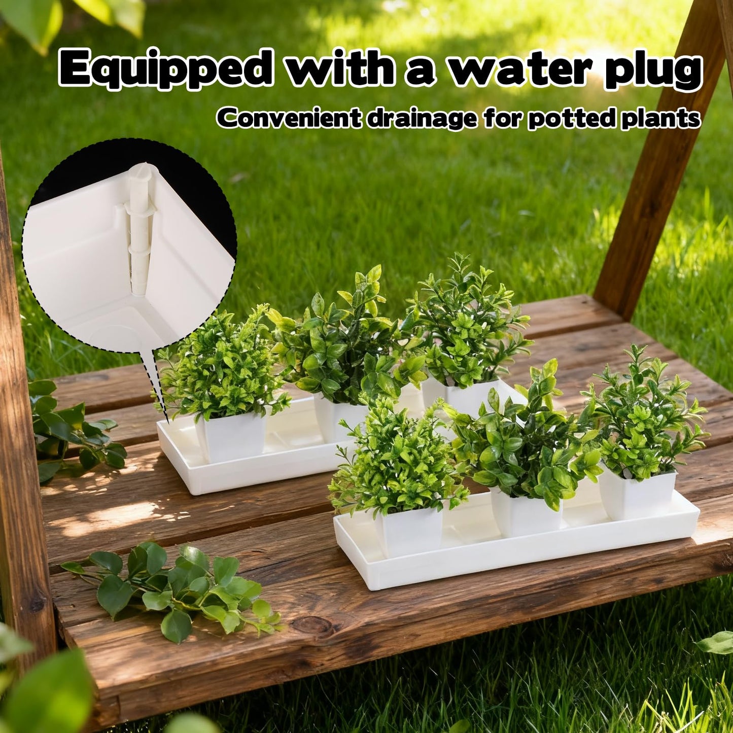 5 PCS Plastic Plant Tray Saucer with 2 Removable Drain Plugs Rectangular Window Sill Drainage Tray for Indoors Outdoor Flower Pots for Window Shelf Thick Plastic Plant stand for Succulent Pot Planter