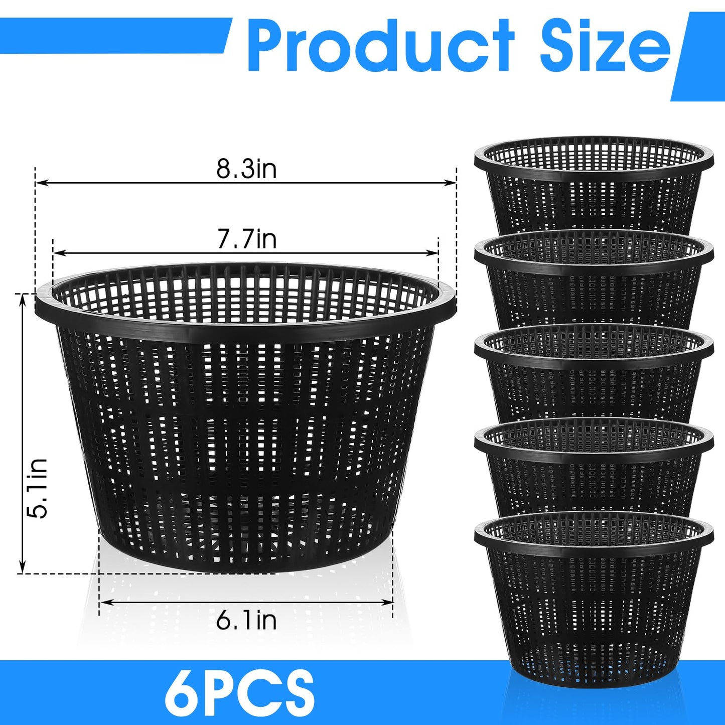 mekueeex 6 Pcs Hydroponic Baskets Aquatic Black Plastic Garden Mesh Net Pot Hydroponic Pots Slotted Pond Basket Aquarium Plant Pots for Lily Hydroponic Nursery Grow Planting Supplies