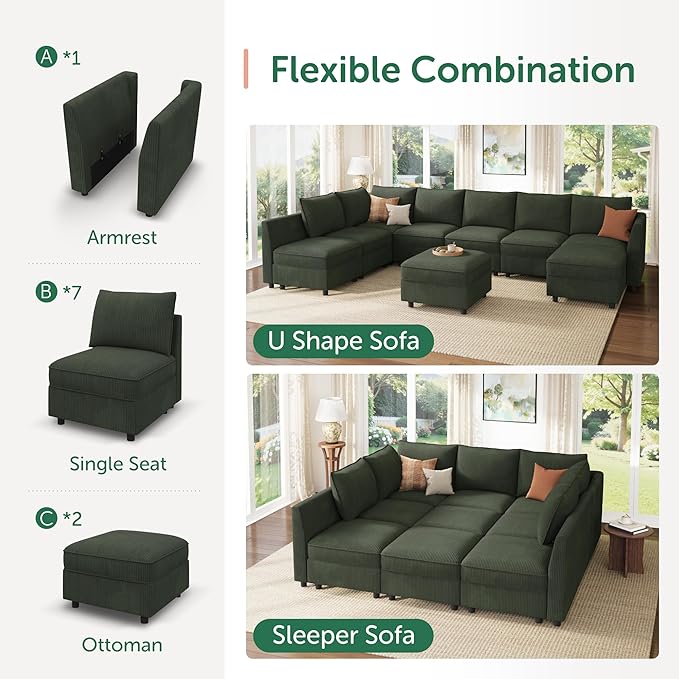 HONBAY Modular Sectional Sleeper Sofa