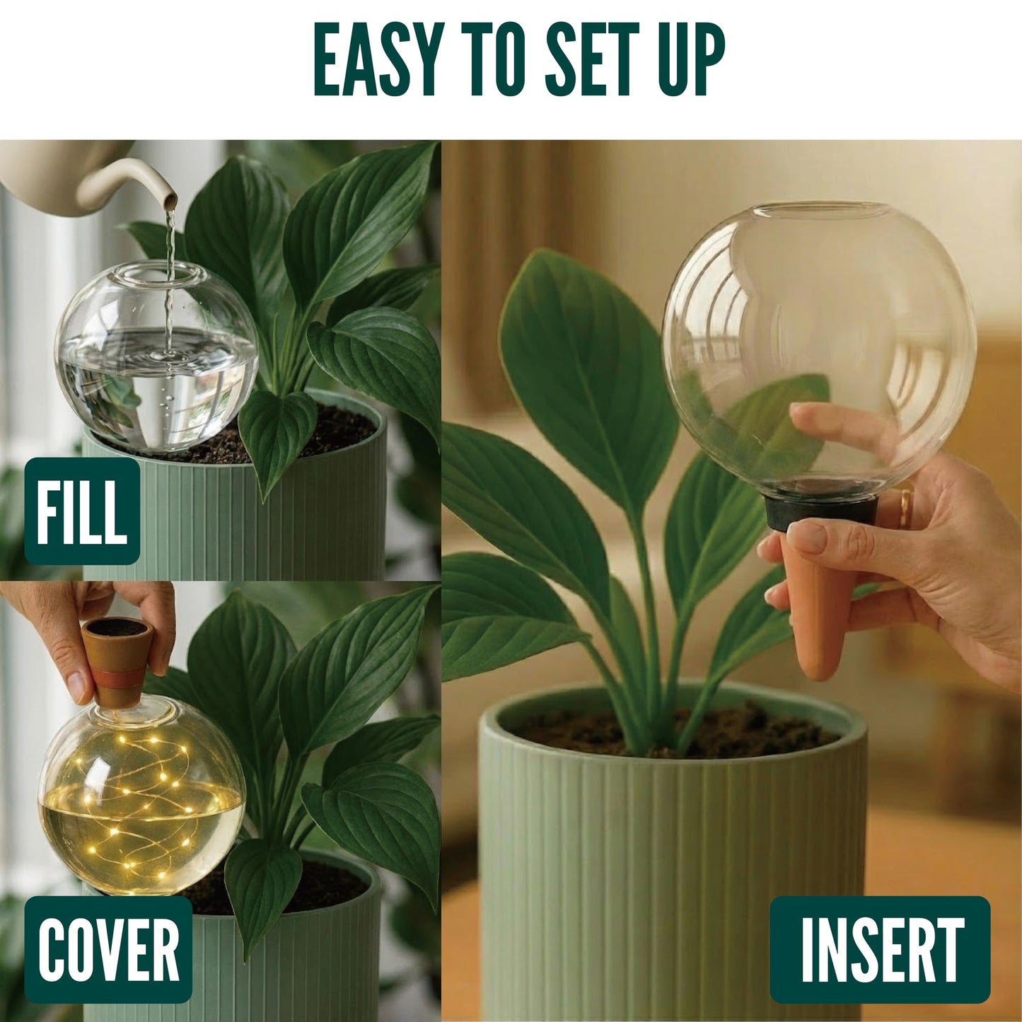 19 oz Extra Large Plant Self Watering Globes Top Fill, LED Night Light Classic Globe Plastic Water Bulbs, Automatic Plant Waterer for Indoor Outdoor Houseplants, Slow Release Planter Insert, 2 Pack
