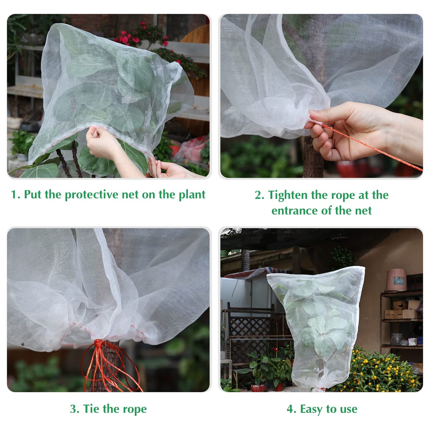 Kikhope 5 Pcs Insect Bird Barrier Netting Mesh with Drawstring- 41"x27" Garden Netting Pest Barrier Plant Cover- Fruit Tree Net for Protect Plant Fruits Flower Vegetables from Insect Bird Eating