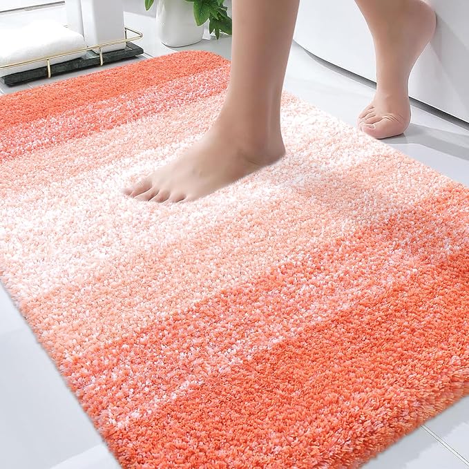 OLANLY Bathroom Rugs Mat 36x24, Extra Soft Absorbent Microfiber Bath Rugs, Rubber Backing, Quick Dry, Machine Washable Bath Mats for Bathroom Floor, Tub and Shower, Home Decor Accessories, Coral