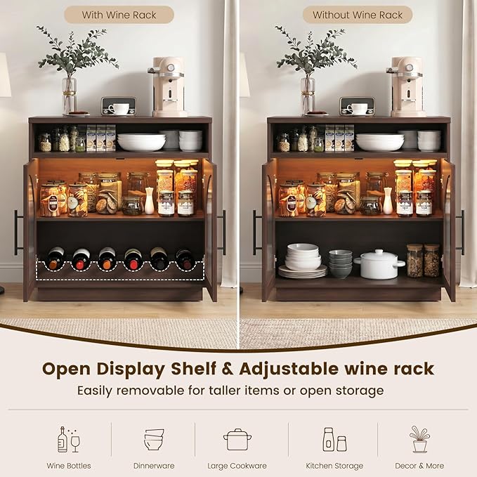 Sideboard Buffet Cabinet with Storage, Wine Bar Cabinet with Arched Glass Doors