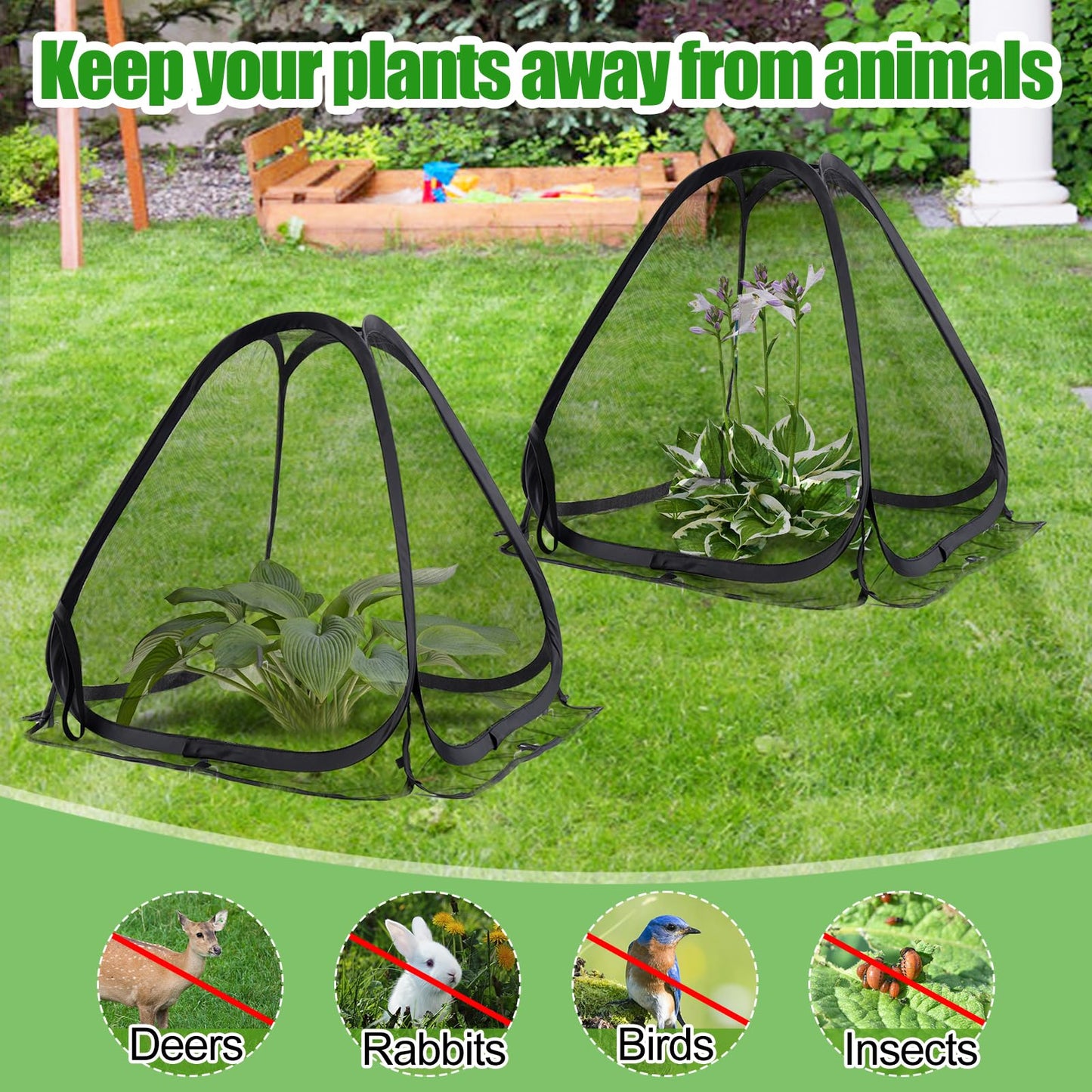 2-Pack Durable Plant Covers - Pop-up Fine Mesh Plant Tents with 8 Stakes, 22''x22''x23''Plant Protectors, Garden Crop Guard Cages for Vegetables Fruits Away from Animals Birds Deer Squirrels