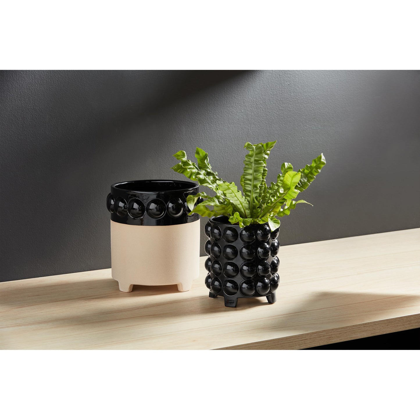 Mud Pie Black Bubble Planters, small 6 1/4" x 5 3/4" dia | large 8" x 7 3/4" dia