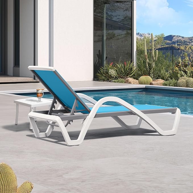 PURPLE LEAF Patio Chaise Lounge Chair Set Outside Aluminum Plastic Stackable