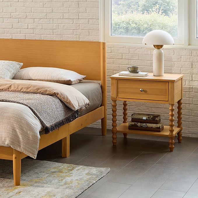 AMERLIFE 24" Wood Nightstand Set of 2, Vintage Bedside Table