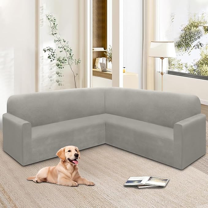 HDCAXKJ Corner Sectional Couch Covers Velvet Stretch L Shape Sofa Cover Soft