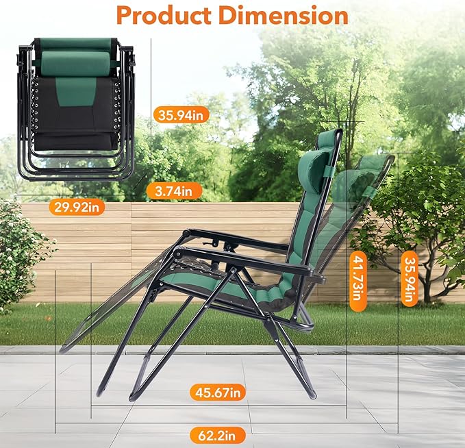 Sweetcrispy Zero Gravity Chairs, Foldable Patio Reclining Chairs
