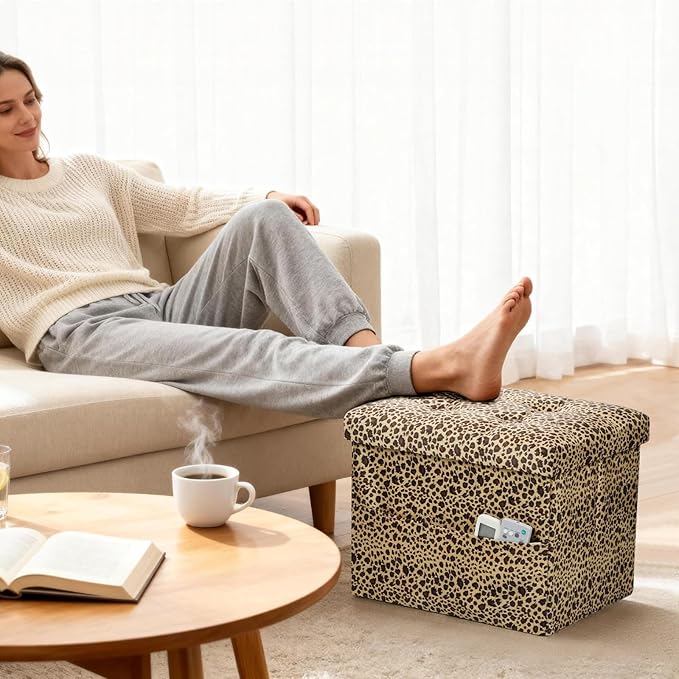 AmasSmile Storage Ottoman Folding Foot Rest Stool