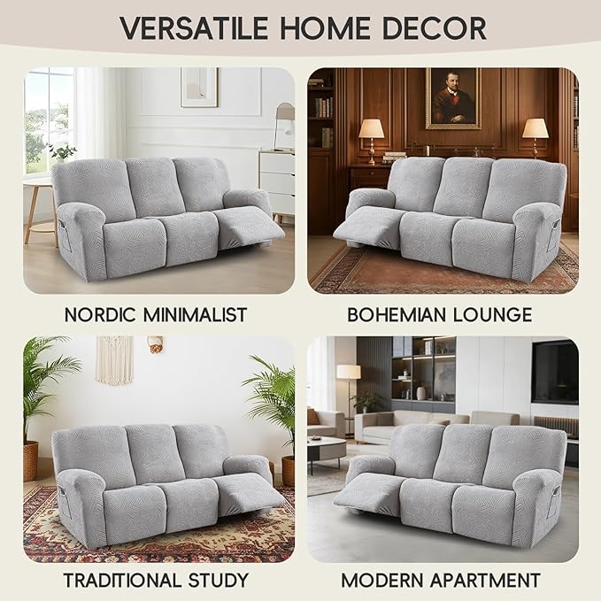 5-Piece Recliner Sofa Covers, Stretch Geometric Strokes Jacquard Recliner Sofa