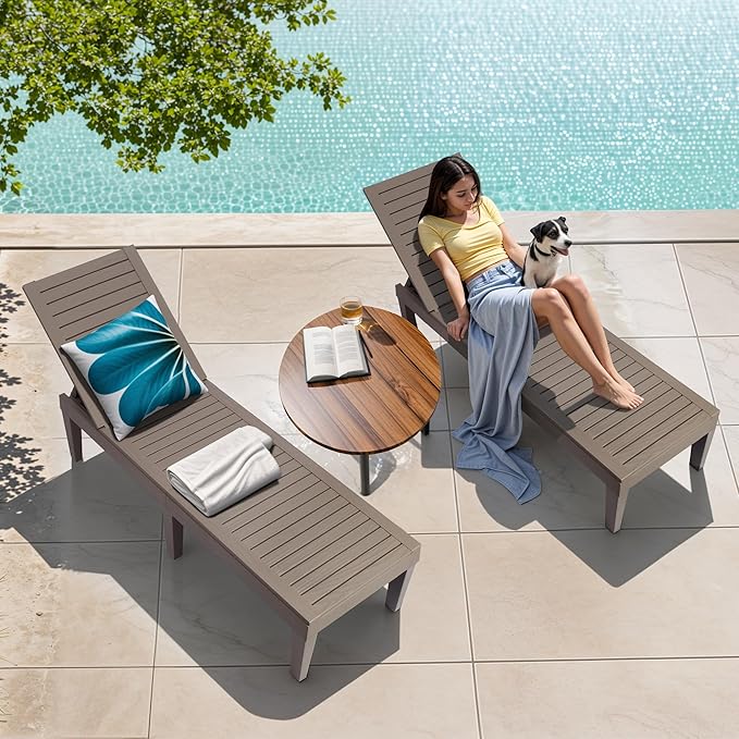 Outdoor Chaise Lounge Chairs Set of 4, 5-Position Adjustable Heavy Duty Tanning