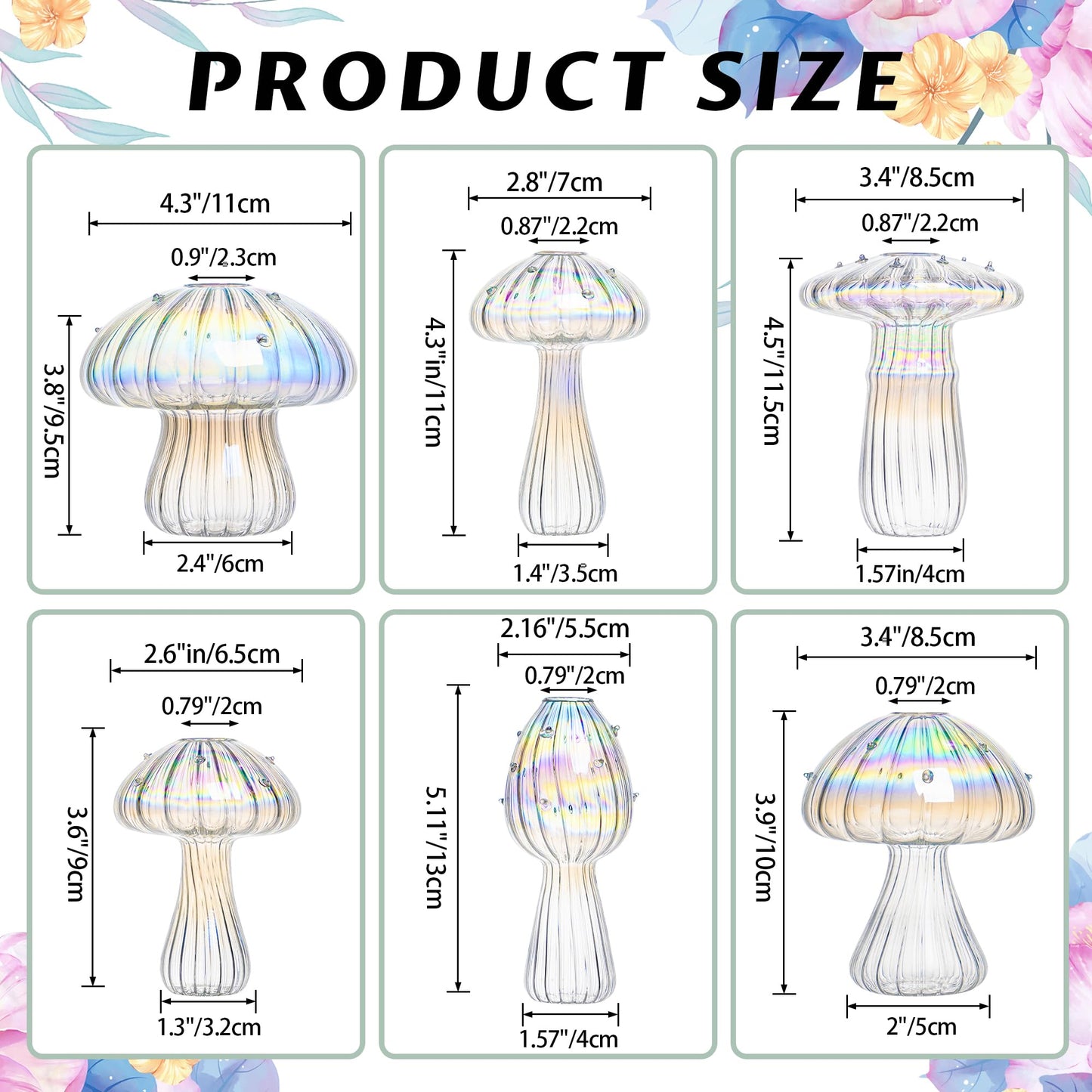 Plant Propagation Station, Set of 6 Clear Mushroom Vase, Propagation Stations, Small Plant Terrarium, Unique Crystal Mushroom Jars for Plants for Hydroponics Home Garden Office Decoration (Clear)