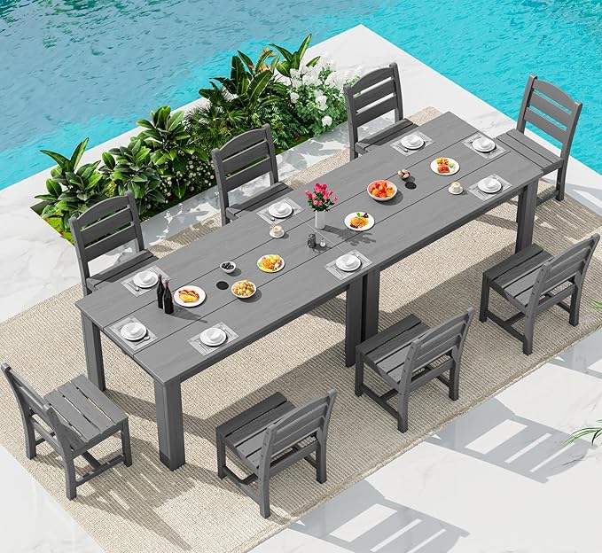SERWALL Outdoor Dining Set for 8 – HDPE Patio Set