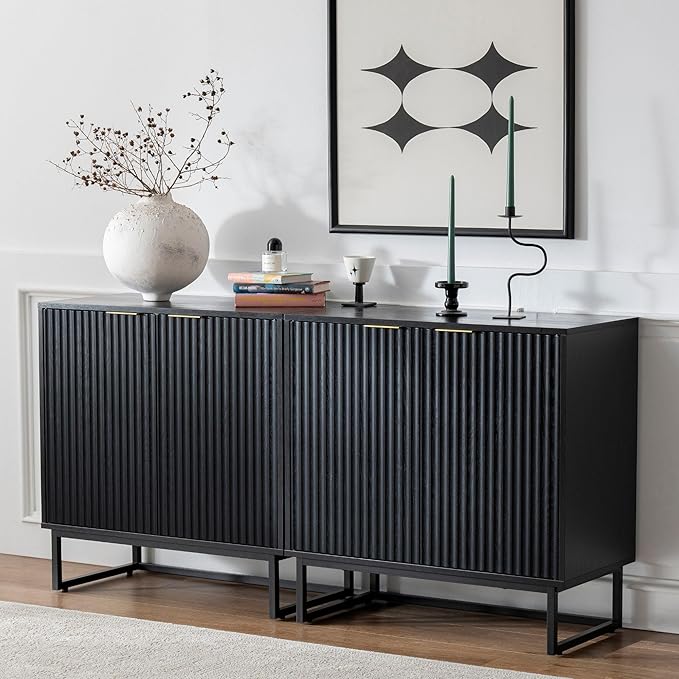 EYYTHUNG Fluted Cabinet with Storage Set of 3, Sideboard Buffet Cabinet with