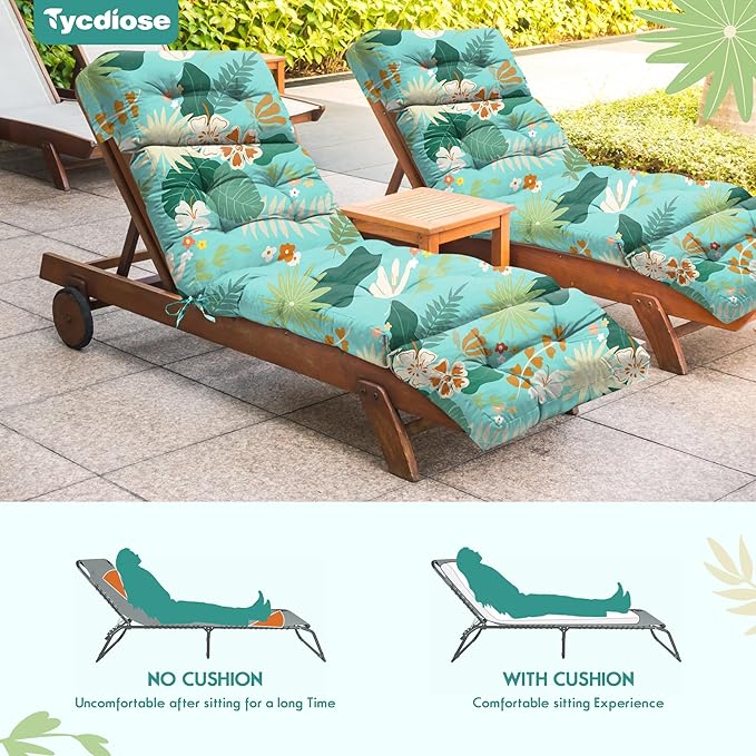 Outdoor Chaise Lounge Chair Cushion Waterproof 74.4 x 22 x 4.7 Inches Thickened