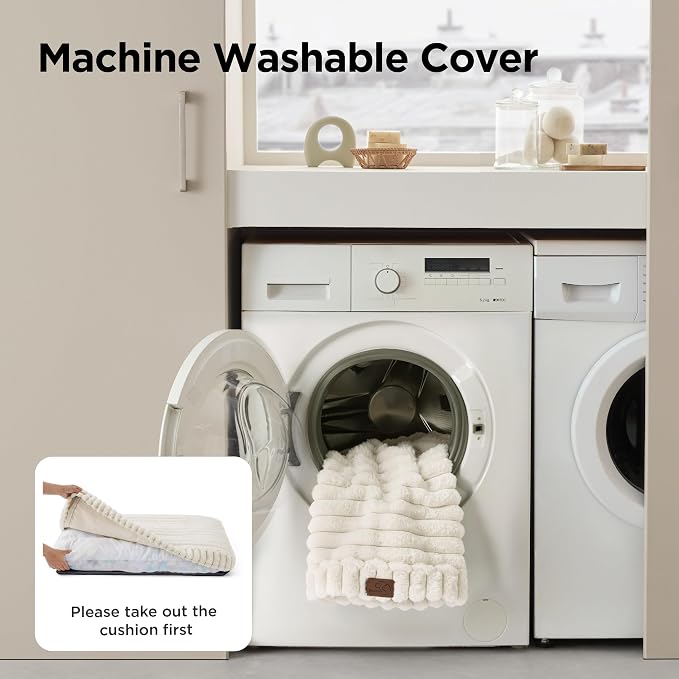 Bedsure ComfyFleece™ Fluffy XL Dog Bed Extra Large Crate Pillow 41x27 Cream | Aesthetic Crate Bed for Balanced Support Cute Chopped Foam Pad with Removable Washable Cover Non-Slip Waterproof Cozy Pet Mat