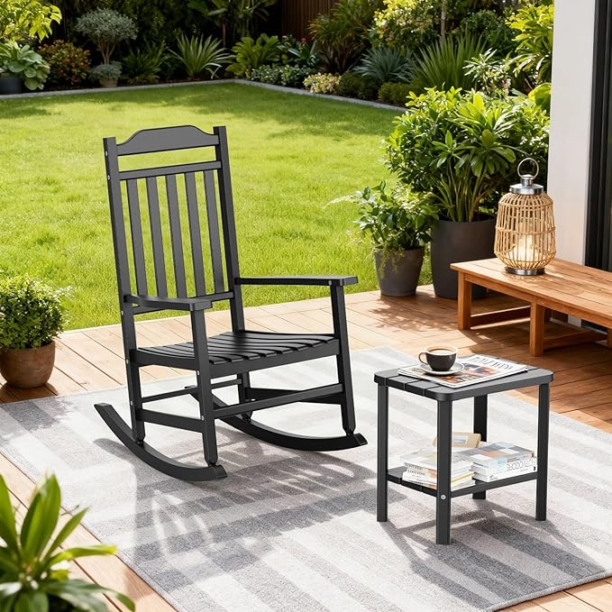 3 Piece Outdoor Rocking Bistro Set, Rocking Chairs Outdoor Furniture, Resin