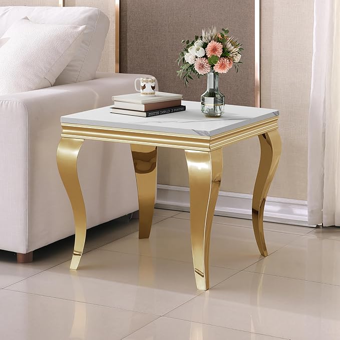 Henf Marble End Table Modern White Faux Marble Sofa Side Table