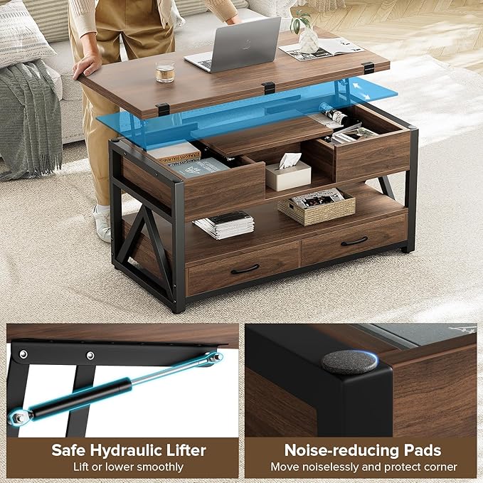 Memobarco 40" Lift Top Coffee Table, 4 in 1 Multi-Function Lift Coffee Tables