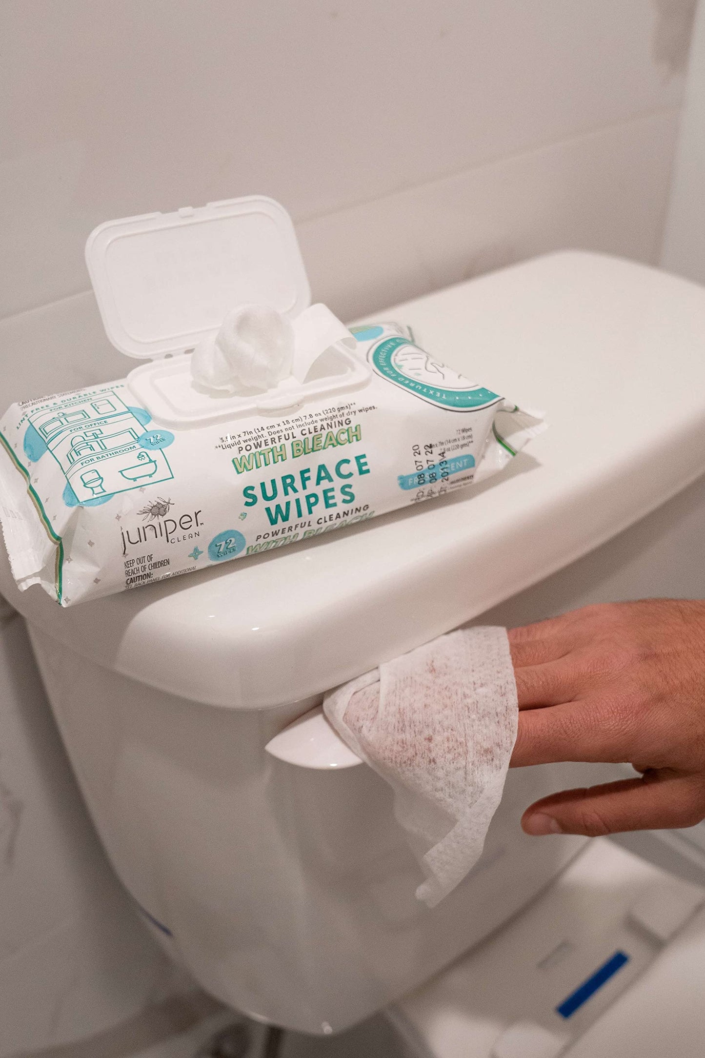 Juniper CLEAN 6 Pack Surface Cleaning Wipes with Bleach, All-Purpose Cleaner for Bathroom, Kitchen, Office, 72 Count Soft Flow, Fresh Scent, Lint Free & Durable