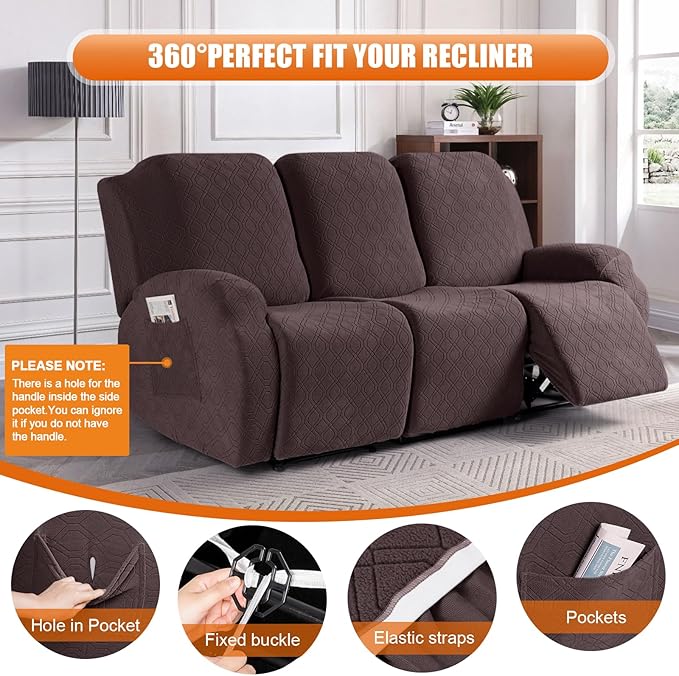 VANSOFY Recliner Cover, 3-Pieces Stretch Reclining Couch Covers