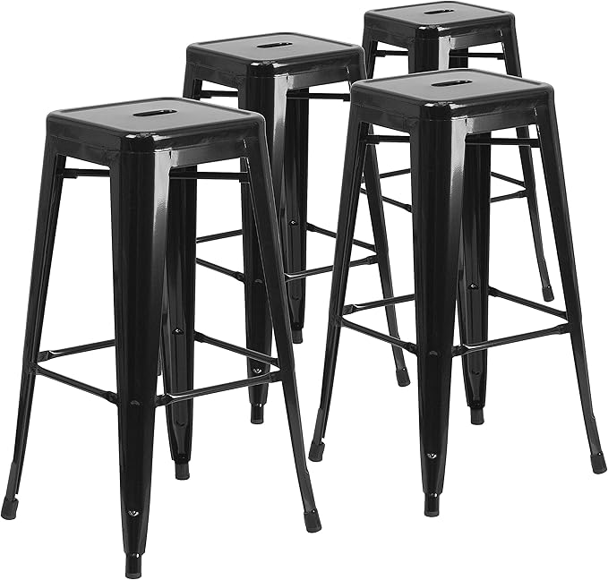 Flash Furniture Lily 4 Pack Commercial Grade 30" High Backless Black Metal