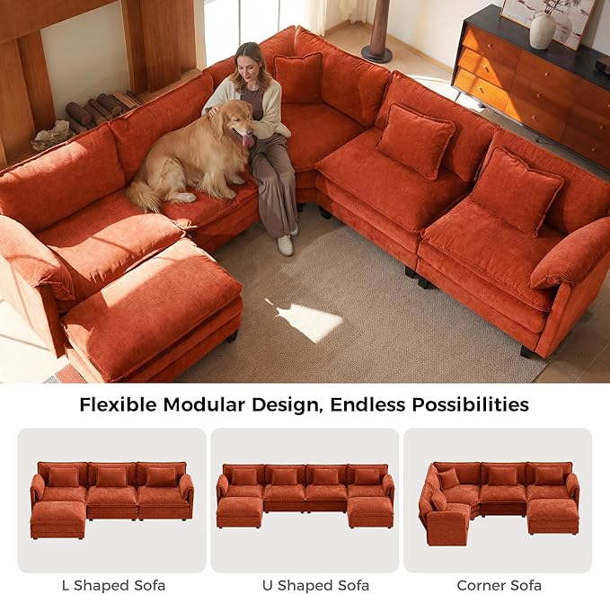ELUCHANG 114" Oversized V-Shaped Cloud Couch Modular Sectional Sofa