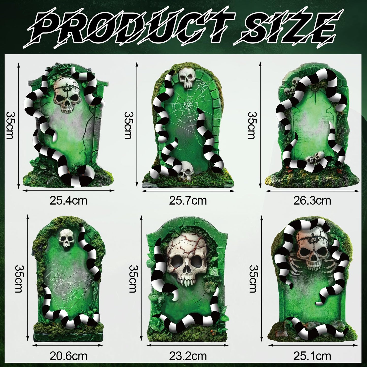 DoubleFill 6 Pcs Halloween Tombstone Worm Yard Sign Halloween Decorations Outdoor Green and Black White Worm Gravestone with Stakes Waterproof Graveyard Lawn Yard Sign for Haunted Garden Decor