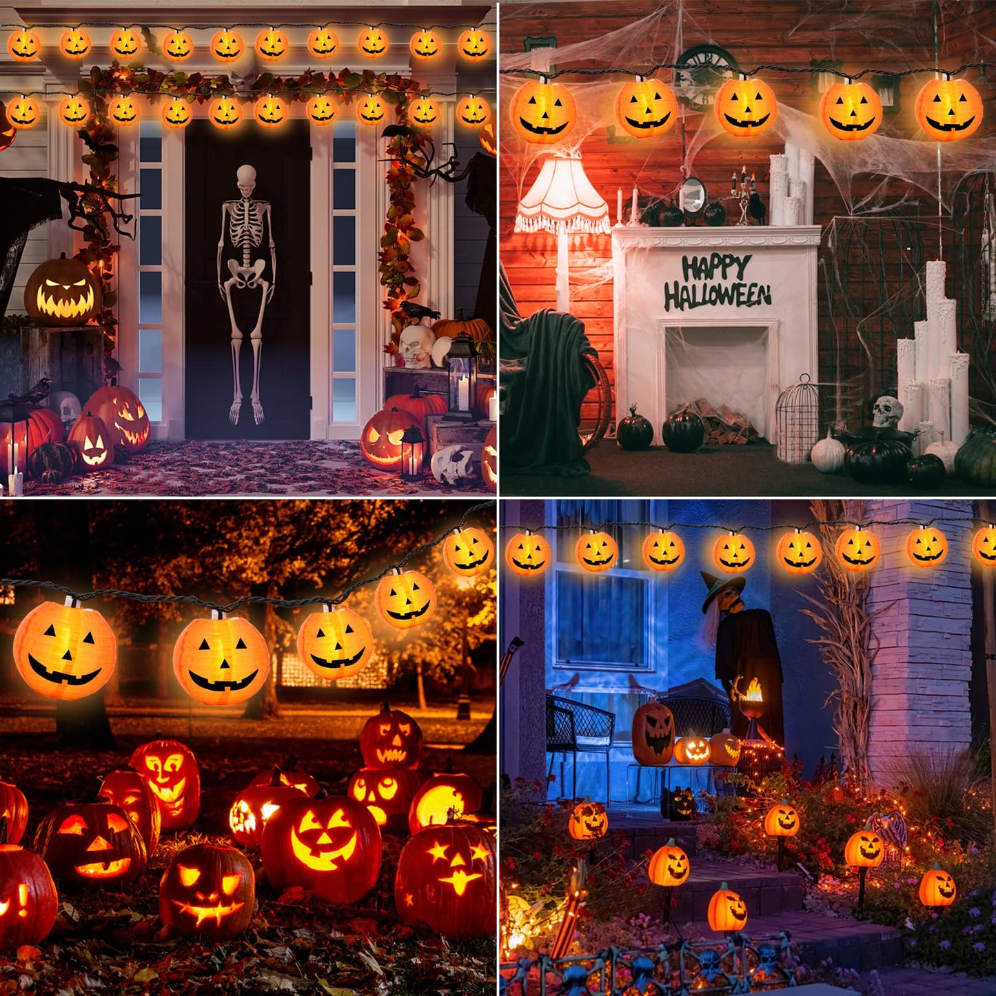 PASUTO Halloween Decorations Light Halloween Pumpkin Lantern String Lights, 10 Pack Jack O Lanterns Pumpkins Lights Plug in, 8.5FT Mini Pumpkin Light Connectable Indoor/Outdoor Halloweens Decorations