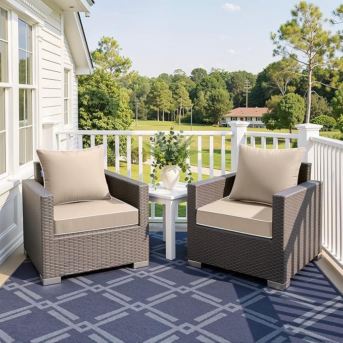 MIULEE Beige Outdoor Seat Cushion 22x22 Inch Waterproof & 3 Year Fade Resistant