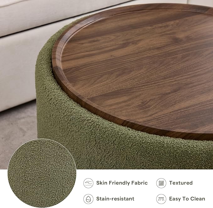 29.5 Inch Round Storage Ottoman Coffee Table, Modern Circle Coffee Table