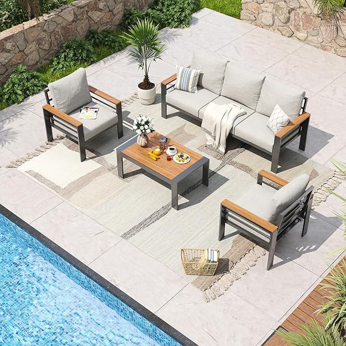 Aoxun Aluminum Patio Furniture Set 5 Seats, Oversized Outdoor Sectional