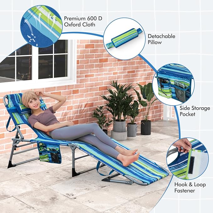 Goplus Tanning Chair, Folding Adjustable Patio Lounge Chair