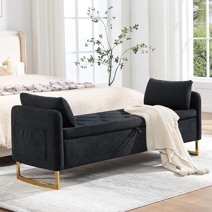 65" Storage Ottoman Bench, Chenille Storage Bench
