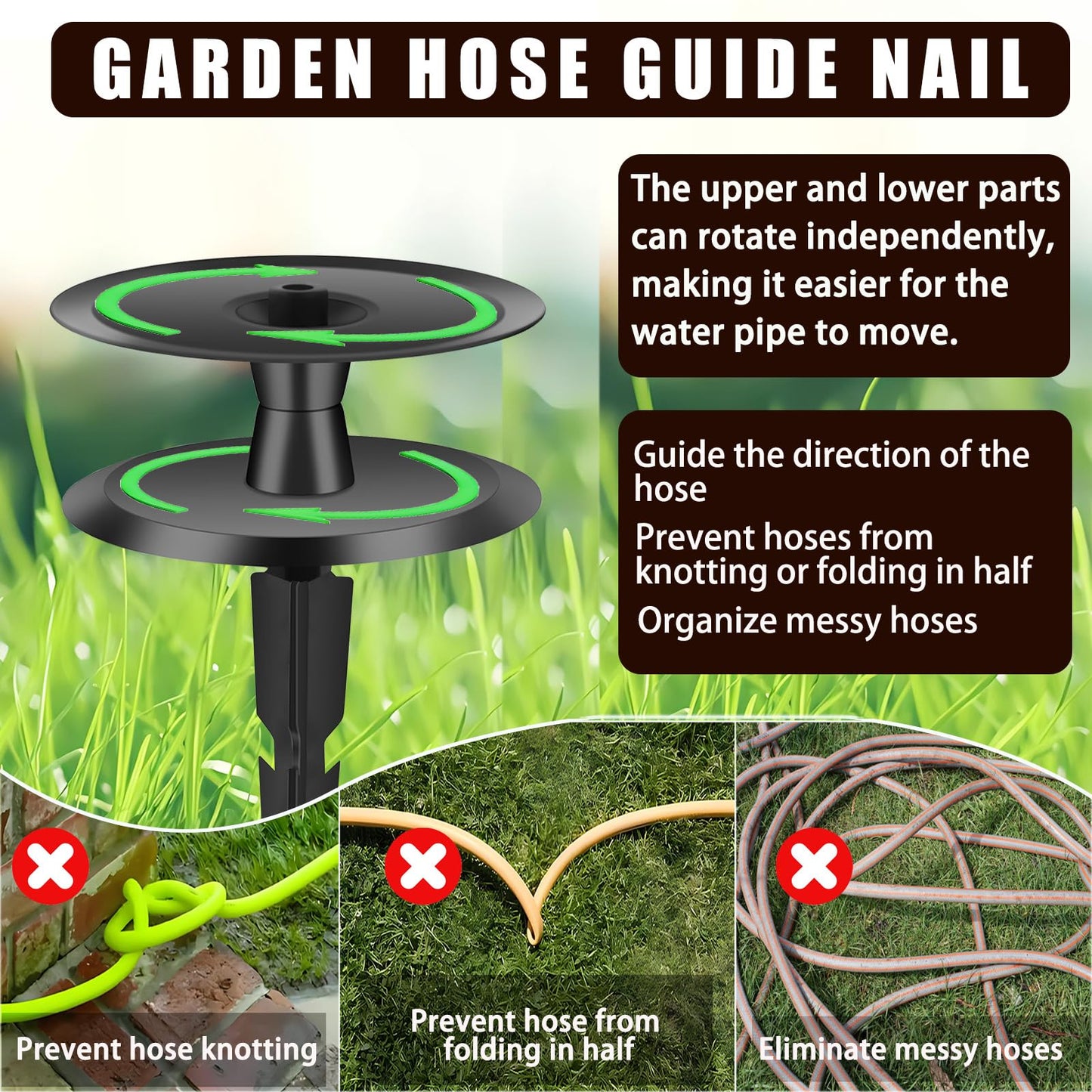 2PCS Metal Garden Hose Guide Spike, Hose Guides for Garden Heavy Duty, Cast Iron Garden Hose Guides for Outside, Rustproof Coated Hose Guide Stakes for Lawn & Yard, Plant & Flower Bed Protection