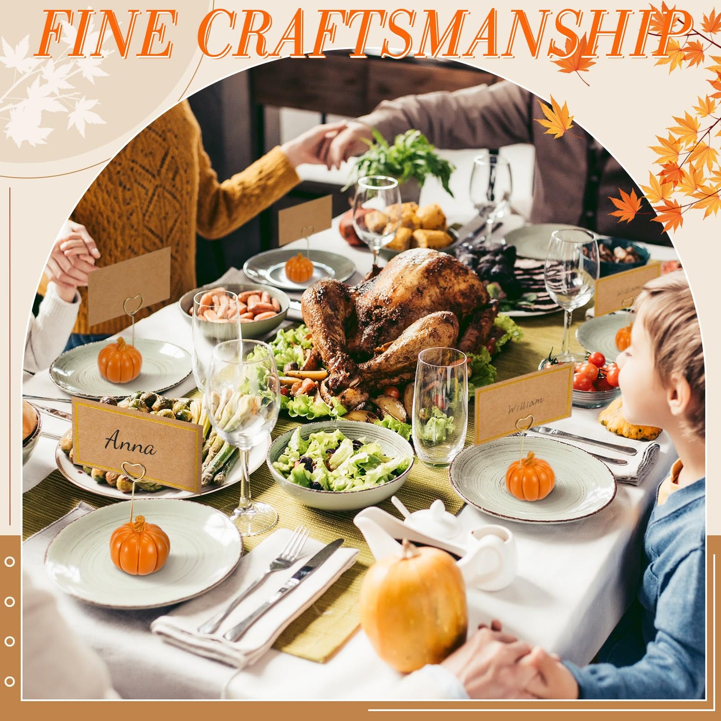 Qeeenar 40 Pcs Thanksgiving Pumpkin Decorations Pumpkin Place Card Holders with Fall Cards for Table Setting Wedding Table Decor Mini Pumpkins Tables Number Holder (Orange)
