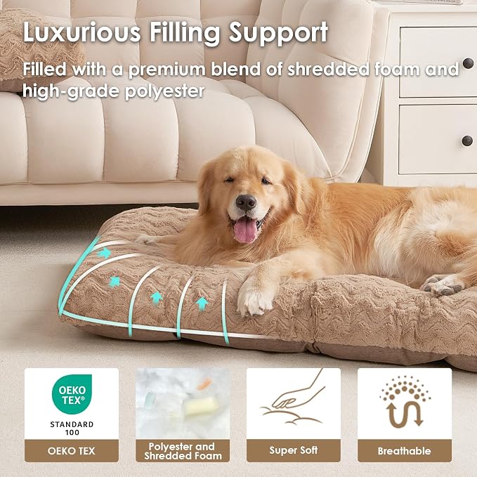 EHEYCIGA Washable Medium Dog Bed for Crate 29x21 Inch, Kennel Pad for Dogs Up to 35 lbs, Plush and Comfy Pet Sleeping Mat, Camel
