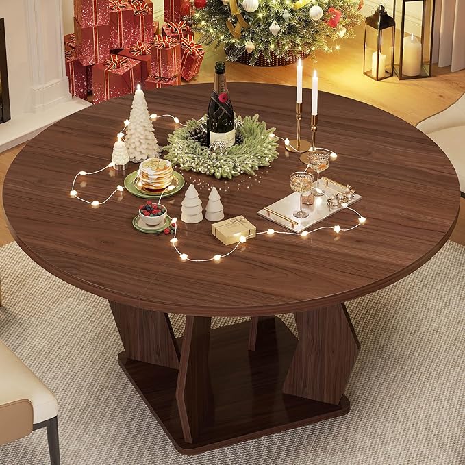IBF Walnut Round Dining Table, Modern Wood Dinner Tables, Round Kitchen Table
