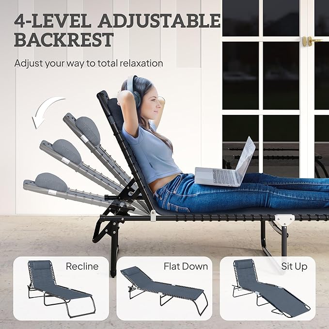 Outsunny Folding Chaise Lounge Chair, Patio Sun Tanning Chair, Outdoor Chaise