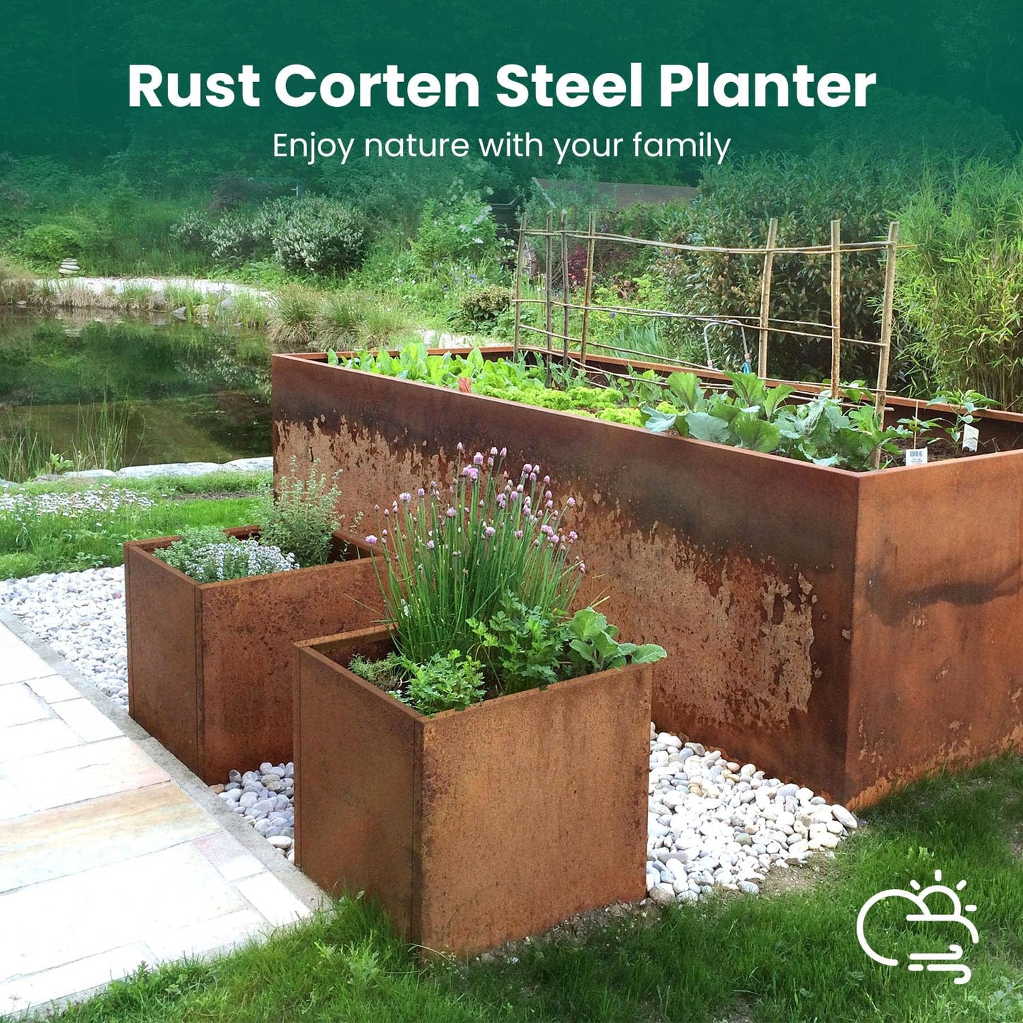 GZGNEEVL Corten Steel Planter Box Metal Outdoor Large Rectangular 17" L x 17" W x 18" H Rustic Durable Antique Detached for Commercial Residential Patio and Backyard