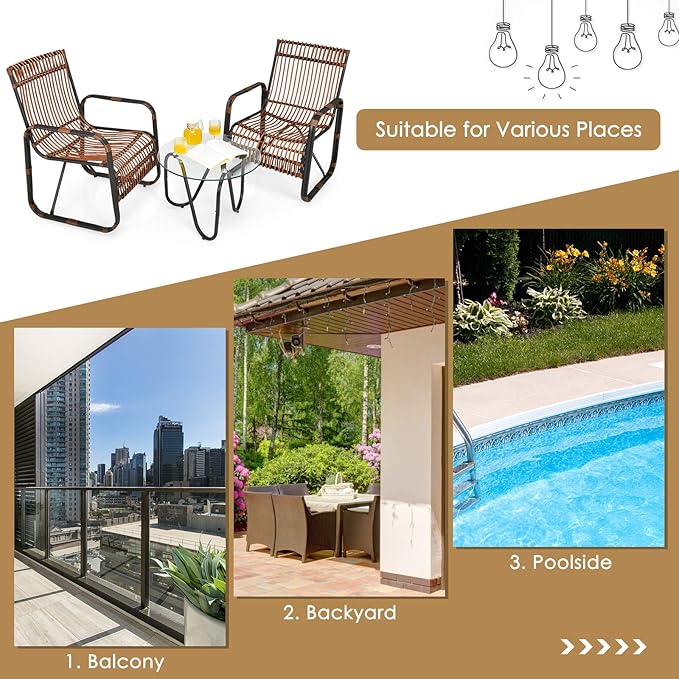 Tangkula 3 Piece Patio Rattan Furniture Set, Includes 2 Single Wicker Chairs