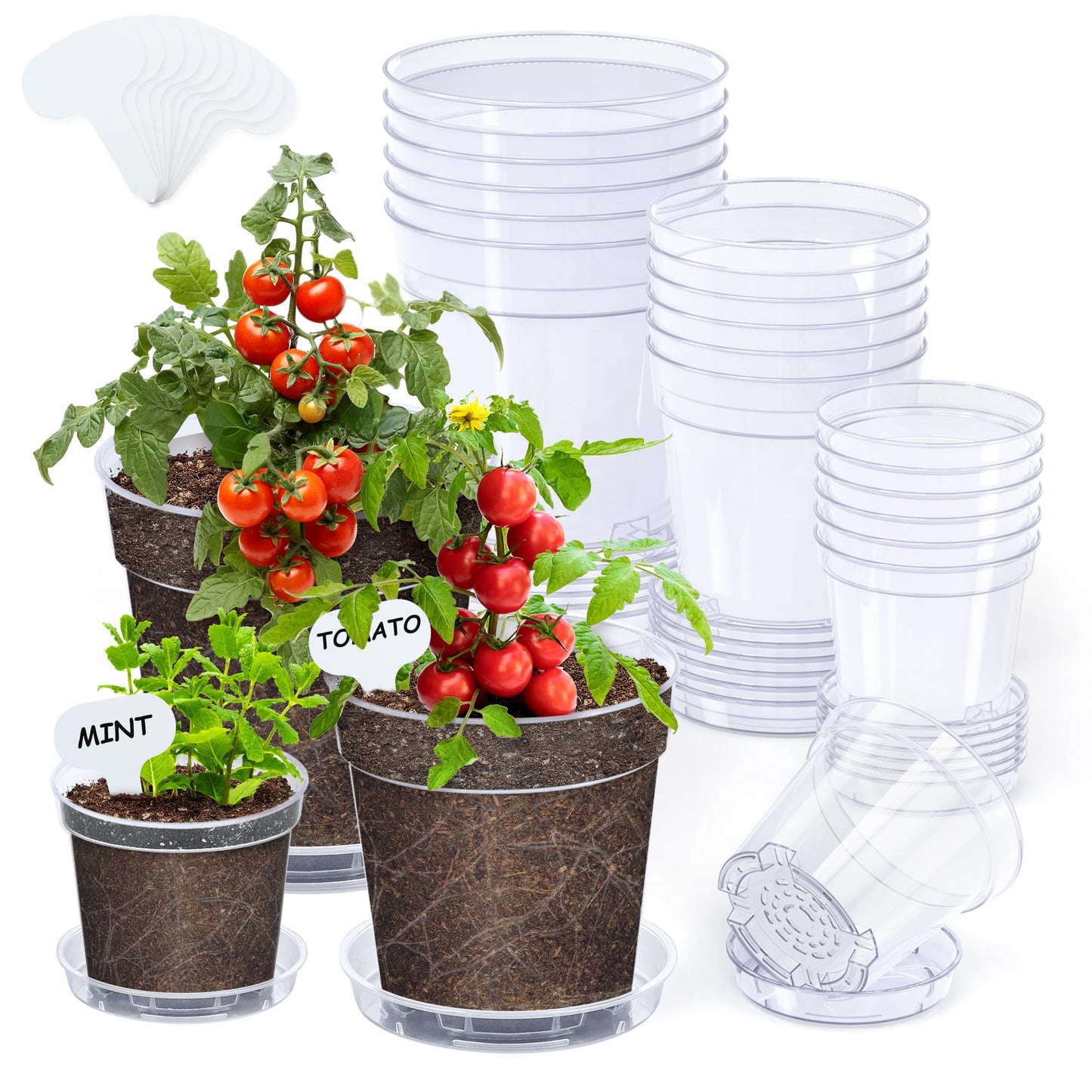 homenote 4/5/6.7 Inch Clear Nursery Pots 18 Pack with Drainage and Plant Saucers, Variety Pack Rigid High-Transparency Plastic Nursery Pots for Plants, Planter Nursery Pots with Drainage Holes