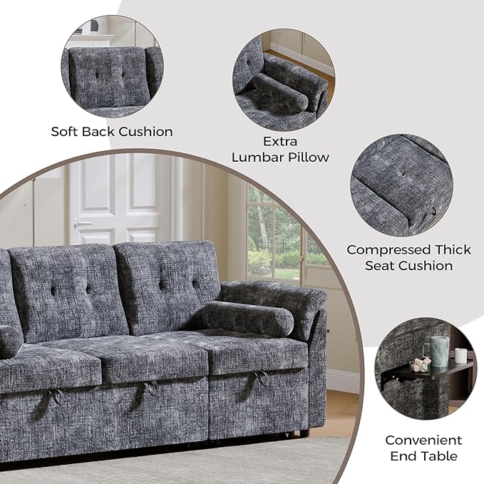 Convertible Sleeper Sofa Bed, 63 Inch Chenille Pull Out Couch