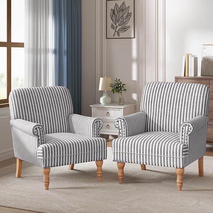 HUIMO Linen Fabric Accent Chair, Mid-Century Modern Upholstered Armchair